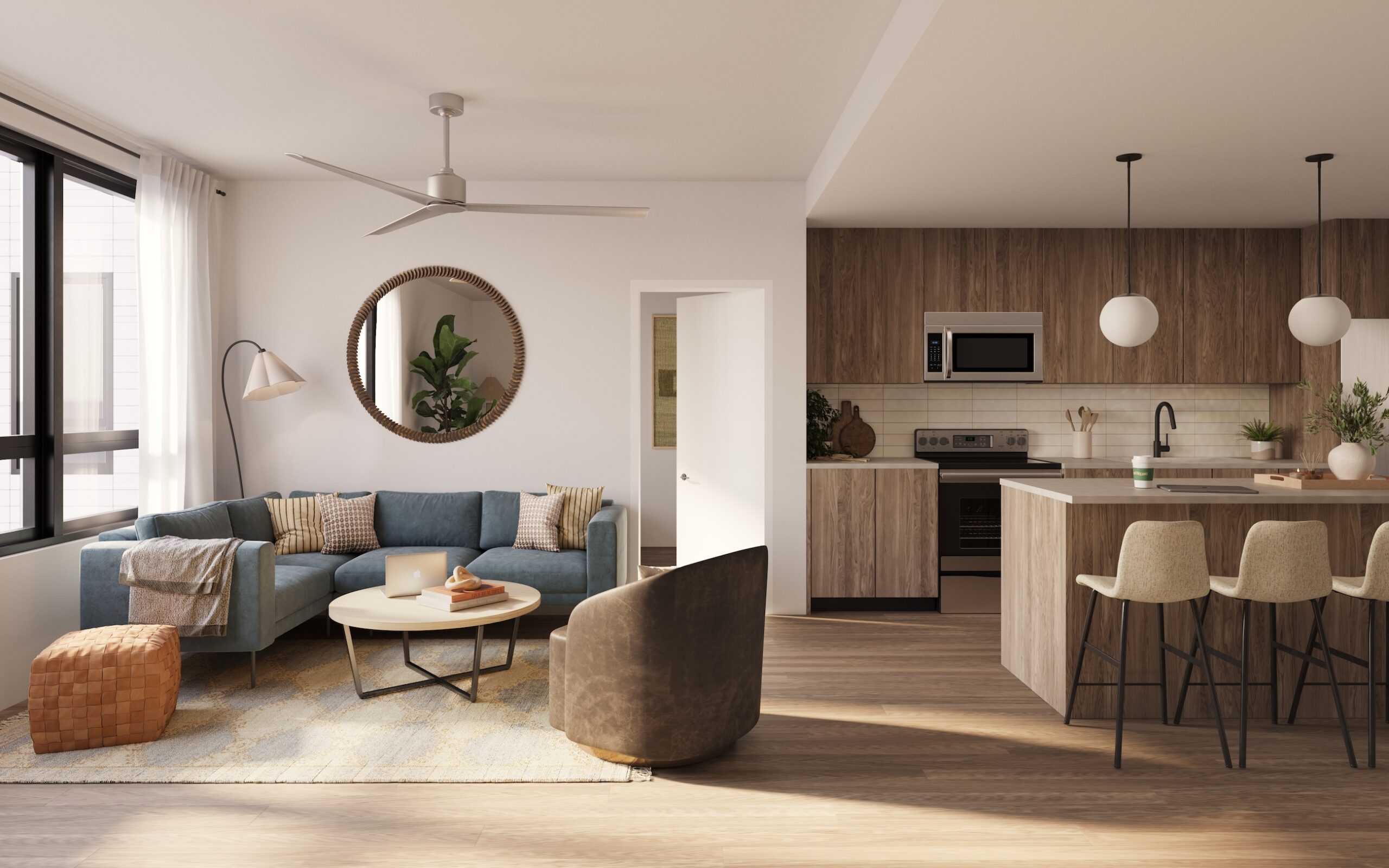 Student apartment unit in Rambler Riverfront near Purdue University in West Lafayette, Indiana